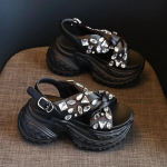 Moodsad 8cm s&uuml;nteetilisest riidest mikrokiust naiste platvormiga kiilukingad suvised bling vabaaja peep toe kingad rhinestone sussid &otilde;&otilde;nsad 34