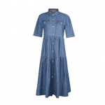 Naiste teksakleit l&uuml;hikeste varrukatega, &uuml;he n&ouml;&ouml;biga, alla keeratava kraega, taskutega, lahtine maksikleit kontorisse 2XL helesinine v&auml;rv