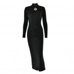 Naiste &Otilde;htukleit V&auml;ljal&otilde;igetega Liibuv Metallpandlaga Volangidega Elastne &Uuml;hev&auml;rviline Midikleit Pikkade Varrukatega Ballikleit S must