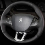 K&auml;sitsi &otilde;mmeldud must PU kunstnahast auto rooliratta kate Peugeot 208 2011- Peugeot 2008 2013-2018 jaoks White Thread