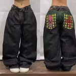 BeatStreet Ameerika T&auml;navamoe Trend L&otilde;dvad teksap&uuml;ksid Naistele Harajuku Y2K Uus Hip Hop Vintage &Uuml;legabariidilised teksap&uuml;ksid Unisex teksap&uuml;ksid S black