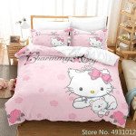 Armas Hello Kitty Ingli Voodipesu Komplekt Padjap&uuml;&uuml;r Jaapani Anime Voodipesu 3D Prinditud Tekikott Tekikott Beebi Lapsed Laps Kingitus AU Single(140*210cm)3pcs