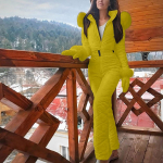 Naiste Mood Vabaaja Paks Lumelauajope V&auml;lispordi T&otilde;mblukuga Suusakost&uuml;&uuml;m XL kollane