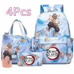 4 tk/komplekt Anime Demon Slayer Tr&uuml;kitud Seljakott K&auml;ekott Pinal koos 750 ml veepudeliga Teismelisele Poisile T&uuml;drukule Suure Mahutavusega Veekindel Koolikott