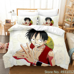 One Piece Luffy Poiss 3tk Voodipesukomplekt Padjap&uuml;&uuml;r Anime Voodipesu Multikas 3D Prinditud Lapsed T&auml;iskasvanud Laps Poisid Tekikate Tekikate Kate Kingitus EU Single(135*200cm)3pcs