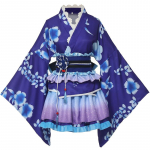 Jaapani Mini Armas L&uuml;hike Kimono Oiran T&auml;iuslik Suvefestivalideks ja Ilutulestiku Cosplay Kost&uuml;&uuml;m [BLESSUME] Kost&uuml;&uuml;m, Yukata, Jakk, Kleit, Kleit, sinine