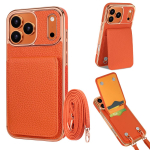 Ristkorraldusega Litchi-mustriga Kaardikott Rippuva N&ouml;&ouml;riga Telefonikate iPhone 17 Pro Max 16 Plus 15 14 13 jaoks Pika N&ouml;&ouml;riga Jalatugi Kate iPhone 15 Pro Max oranž