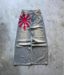 Unisex Y2K Vintage P&auml;ikeseprindiga Naiste Meeste teksap&uuml;ksid Harajuku Pesitud Lai Jalg Ameerika Stiilis Denim P&uuml;ksid L&otilde;dvad Vabaaja Streetwear S sinine