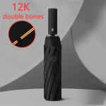 12 Bone Black Glue t&auml;isautomaatne vihmavari paksu ja vastupidava kiiliga kolme volditava vihmavari, UV-kindel kokkupandav vihmavari metal-fiber composite&12K