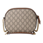 Gucci GG Supreme Beež Ovaalne Kaamerakott, Pruunist Nahast &Auml;&auml;risega Kuldse Ketiga Rihm, Naiste Igap&auml;evane Ostlemine Reisimine Crossbody K&auml;ekott 779784-KHNKG-8534 Basic Set (Bag+Dust Bag)