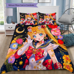 Sailor Moon Usagi Tsukino Teemaline Voodipesukomplekt, 1 Tekikott & 2 Padjap&uuml;&uuml;ri, Sobib koju, Ideaalne kingitus f&auml;nnidele 135x200cm orange
