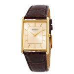 SEIKO Essentials Seeria 30m Veekindel Kvarts Nahkrihmaga 27mm Meeste K&auml;ekell Kuldse Kettaga SWR064 kuld