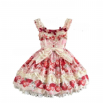 Maasikas Retro Esteetika Jaapani Lolita Rihmadega Kleit Volditud Kleit Armas Volangidega Koomiksin&auml;itus Cosplay Kawaii T&uuml;druku Komplekt S roosa