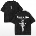 Jeesus On Kuningas T-s&auml;rk Kristliku Risti Prindiga Vintage Pesitud Puuvill Retro Usuline Graafiline T-s&auml;rk Streetwear Unisex Top S