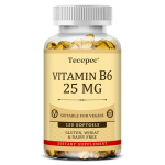 B6-vitamiin 25 mg Toidulisand, Sobib veganitele, 120 pehmet kapslit pudelis 120 Capsules beige