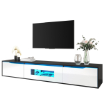 TV-kapp K&otilde;rgl&auml;ikega 180 cm, Must Valge LED-valgustuse ja USB-ga, Moodne madal TV-kapp Seinale kinnitamiseks, V&auml;rvi muutuv valgus elutuppa 180 x 35 x 30 cm