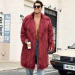 Meeste kunstkarvane talvekasukas Soe kohev paks trenchcoat Karvane pikk jope Avatud eest pikkade varrukatega lahtine vabaaja &uuml;ler&otilde;ivas Kunstkarvane parka jope meestele XXL burgundiapunane