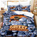 3D-prinditud Grizzy N Lemmings Voodipesu komplekt 3D-prinditud Sobib magamistuppa Tekikottide komplekt padjap&uuml;&uuml;ridega Laste kodutekstiil EU Single 135*200cm/53x79in 3pcs