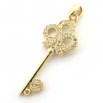 Les Tr&eacute;sors De Lily [M6214] - Pendentif plaqu&eacute; or 'Cl&eacute; D&eacute;esse' blanc dor&eacute; - 35x12 mm kuld