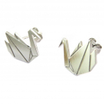7bis [P3912] - Boucles artisanales 'Origami' (cygne) argent&eacute; - 15x13 mm h&otilde;be