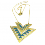 Les Tr&eacute;sors De Lily [P7837] - Collier cr&eacute;ateur acier 'Boho' turquoise dor&eacute; - 60x45 mm t&uuml;rkiissinine