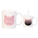 Les Tr&eacute;sors De Lily [R0342] - Mug c&eacute;ramique thermique 'Chats' rose (la vraie star- c'est le Chat) - 35 cl Heleroosa