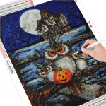 T&auml;isruudukujuline &uuml;mmargune teemantmaal Halloweeni teemanttikandid &Ouml;&ouml;kull Looma Mosaiik Kodukaunistus Seinakunst Full Round (20X30CM)