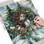 Teemantmaal Ristpistes Talvine lind Teemanttikandid J&otilde;ulude Lumememme K&auml;sit&ouml;&ouml;komplekt K&auml;sitsi valmistatud kingitus Full Round (20X30CM)