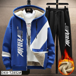 Meeste s&uuml;gis-talvine jakk pluss sametist paks lambavillane spordi&uuml;likond, kaheosaline komplekt L sinine