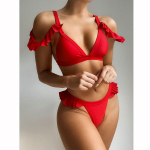 Micro Bikini Sexy Bikini Set Stringid Naiste ujumistrikoodid Volangidega ujumisriided Naistele Ujumiskost&uuml;&uuml;m Punane Biquini Swummer Ujumiskost&uuml;&uuml;mid S punane