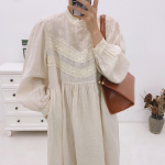 Johnature naiste tikandid lillelised vintage linane avar kleit s&uuml;gisene &uuml;hev&auml;rviline volangidega naiste kleidid One Size beež