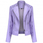 Naiste stiilne kunstnahast jakk Klassikaline PU Moto Biker Fashion Zip Up vabaaja l&uuml;hike mantel &otilde;huke &uuml;ler&otilde;ivad retropaeltega S-4XL Plus Size S helelilla v&auml;rv