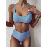 6 v&auml;rvi Glitter s&auml;delev naiste ujumistrikoo k&otilde;rge v&ouml;&ouml;kohaga bikiinid naiste ujumisriided Kaheosaline bikiinikomplekt supluskost&uuml;&uuml;m S sinine