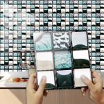 10 tk DIY Rohelised mosaiigist ja marmorist seinakleebised Magamistoa kaunistus Veekindel isekleepuv plaatide tapeet K&ouml;&ouml;gikapi sisekujundus 10cm&times;10cm&times;10pcs