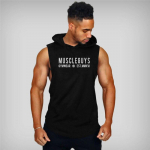 Muscleguys Muscleguys Kulturismi Stringer Tankitopid J&otilde;usaali kapuuts Varrukateta s&auml;rk Fitness Tank Top Meeste J&otilde;usaaliriided Puuvillane treeningvest M must