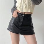 HI-FASHION PU-nahast l&uuml;hike seelik Naiste Vintage Harajuku t&auml;navar&otilde;ivad Naistele Must seksikas l&otilde;hestatud &otilde;hukesed k&otilde;rge v&ouml;&ouml;kohaga A-kujulised miniseelikud 36 must