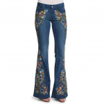 Naised Tikandid Destoryed Flare Teksad Nupp V&ouml;&ouml;koht Bell Bottom Denim P&uuml;ksid M sinine
