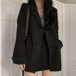 IELGY Briti stiilis Korea stiilis lahtine retro Hongkongi stiilis must jope S must