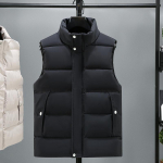 Meeste polsterdatud vest, talv 2023, moodne krae, paks soe must varrukateta jakid, korea stiilis vest L must