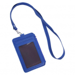 2-&uuml;hes ID-m&auml;rgihoidja paelaga l&auml;bipaistva aknaga 5 kaardipesa kunstnahast &uuml;hev&auml;rviline Multifunktsionaalne t&ouml;&ouml;taja ID-kaardi &uuml;mbris T&otilde;mblukuga m&uuml;ntide rahakott sinine