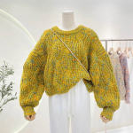 S&uuml;gisvintage avara kootud kampsun Naiste armas v&auml;rviline vabaaja pulloverid kampsunid talveriided laternaga varrukatega džemprid 28517 One Size kolla-roheline