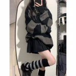 Vintage triibulised kapuutsiga kampsunid naiste Harajuku gooti kootud džemprid Retro lahtised vabaaja &uuml;lisuured pullovertopid Grunge L must