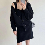 Kampsun Kleit Korea &scaron;ikk s&uuml;gis/talv vintage kardigan pikkade varrukatega kootud kampsun mantel Ruudukaelusega rippuv kleit Naiste topid One Size must