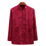 Uusaasta Hiina traditsiooniline meeste Tang-kost&uuml;&uuml;m S&auml;rgi krae pikkade varrukatega Dragon Print S&auml;rgi taskud Disain Tai Chi topsid M hall