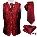 Barry.Wang Meeste vest Vest Lips Hanr&auml;tt Mansetin&ouml;&ouml;bid Tumepunane Paisley krae Vask Pandla Jacquard kootud siidist pulma tutvumispeo komplekt 2XL