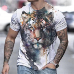 L&otilde;vi, tiiger ja hunt 3D printimine Harajuku Animal Tops retro meeste suvine l&uuml;hikeste varrukatega T-s&auml;rk puhkus Casual S