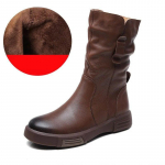 Johnature s&auml;&auml;re keskosa saapad ehtsast nahast mitmek&uuml;lgsed retro &uuml;mmarguse ninaga naiste saapad 39-Plush pruun