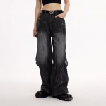 American Vintage k&otilde;rge v&ouml;&ouml;kohaga sirged teksad Naiste mustad p&uuml;ksid vabaaja kottis Y2K laia s&auml;&auml;rega Grunge High Street Style teksap&uuml;ksid M must