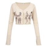 Y2k riided Retro Campus Style Print &otilde;huke pikkade varrukatega suvine disain pits l&uuml;hike kardigan Top Grunge riided Ropa Mujer S beež