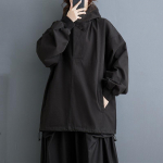 Long sleeve plus size black hooded tops women casual loose spring autumn pullover Overcoat